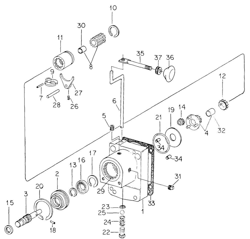 Reduction Gear Box Diagram and Parts List for CUB185  Cub Cadet Lawn Tractor